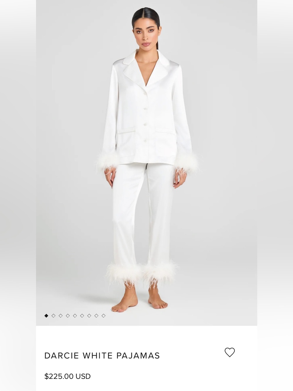 NADINE MERABI White Feather-Trim Satin Pajama Set.